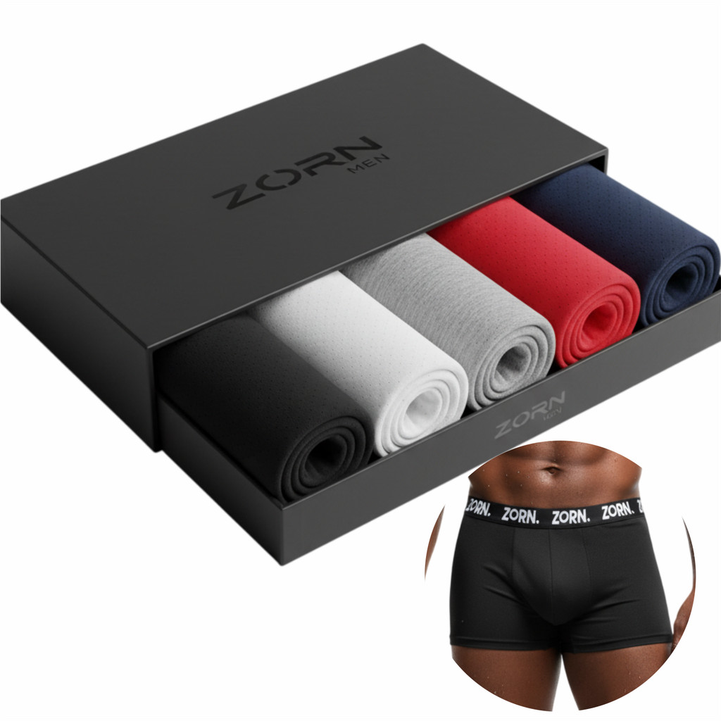 Kit 05 Cuecas Boxer DryFit Respirável Anti-Odor M