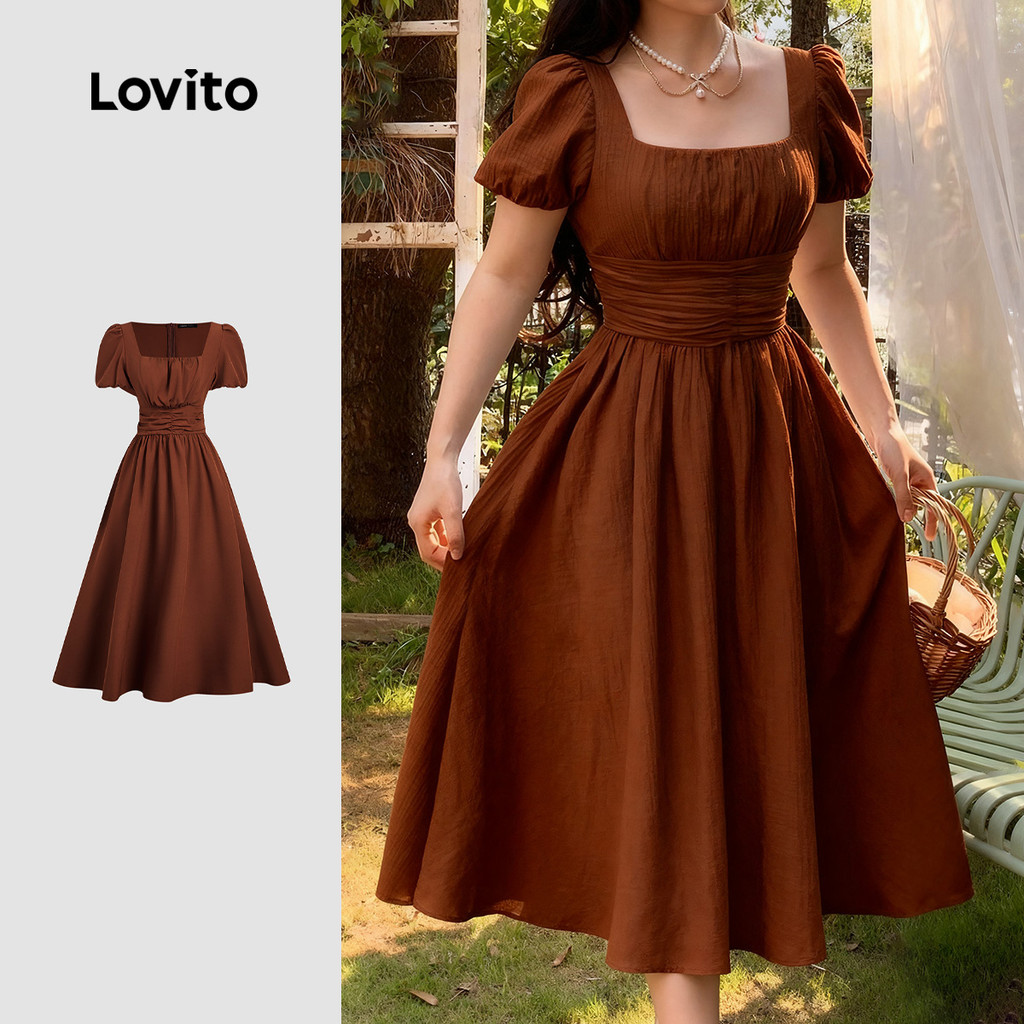 Lovito Vestido Casual com Zíper Primavera/Verão 