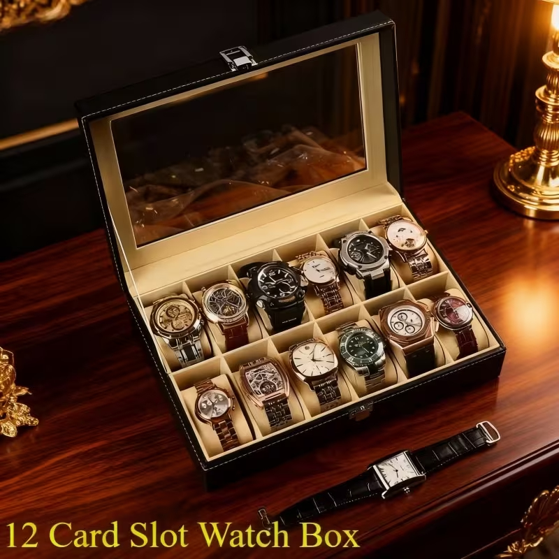 Estojo Porta Relógio 12 Nichos Couro Sintetico Or