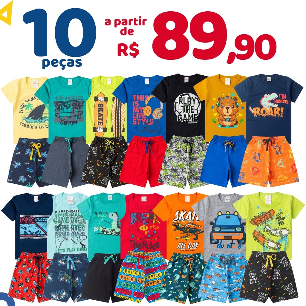 Kit 10 Peças Roupa Infantil Menino Verão 5 Bermu