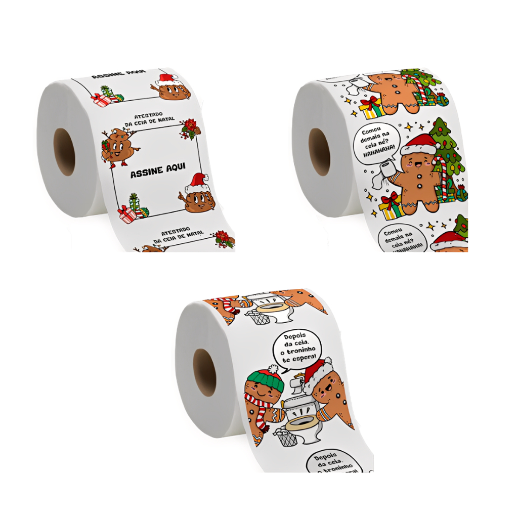 Kit 3 Rolos Papel Higiênico Decorado de Natal Enf