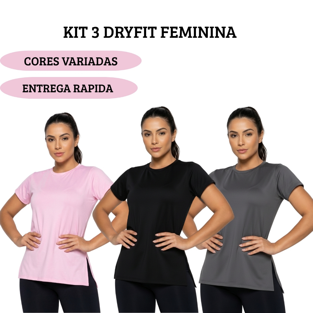 Kit 3 Blusas Camiseta Tapa Bumbum Feminina Academi