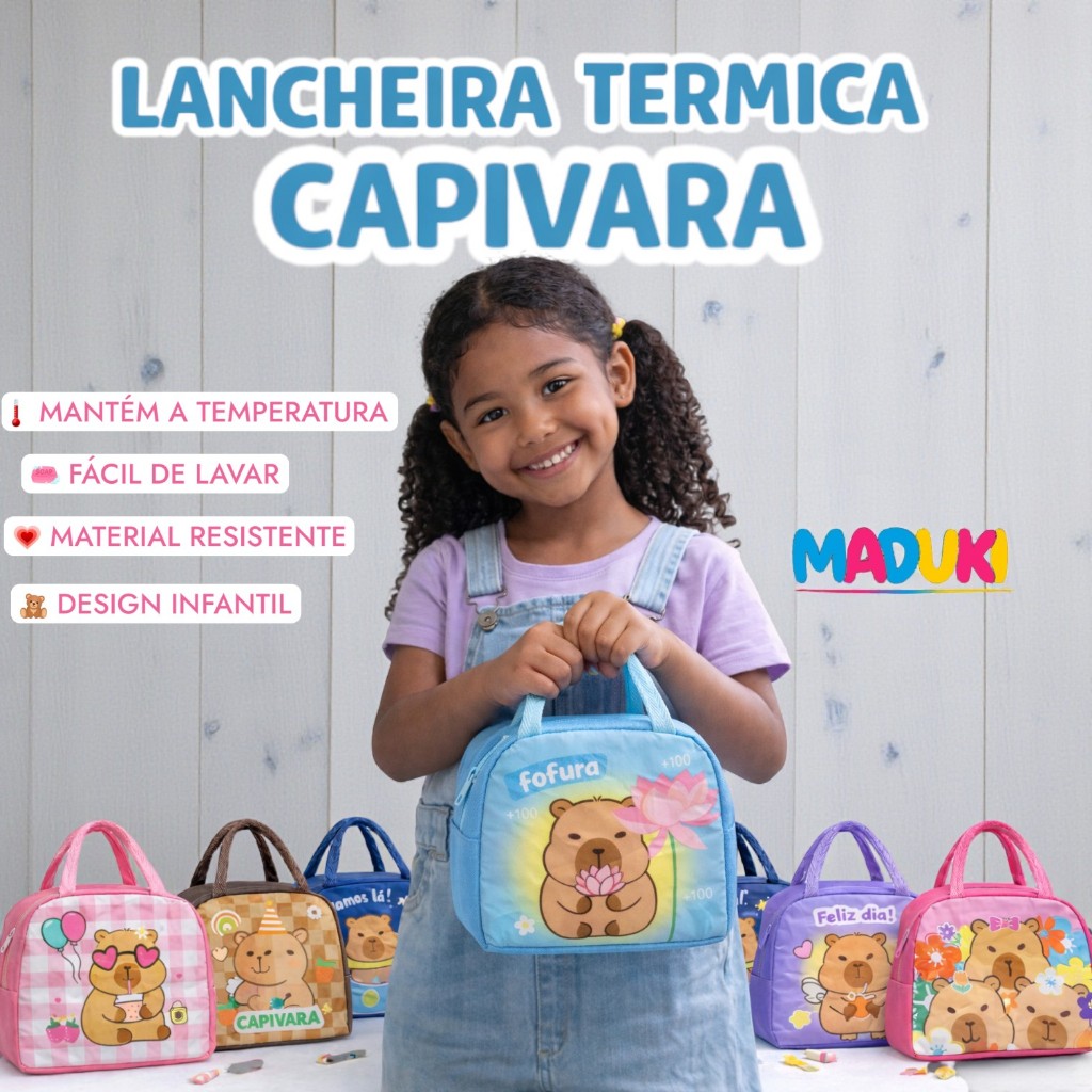 Lancheira Capivara Térmica Premium Infantil Bolsa
