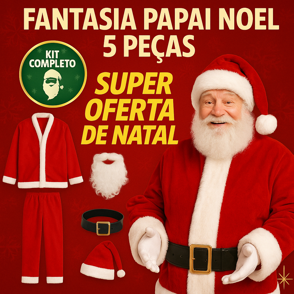 Fantasia Papai Noel Adulto Roupa Feltro Luxo 5 Pe�