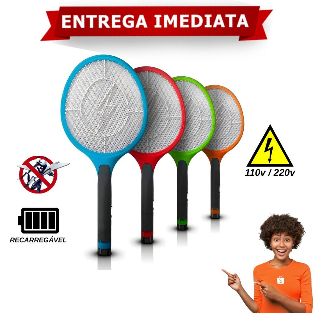 Raquete Elétrica Mosquito Dengue Baratas e Inseto