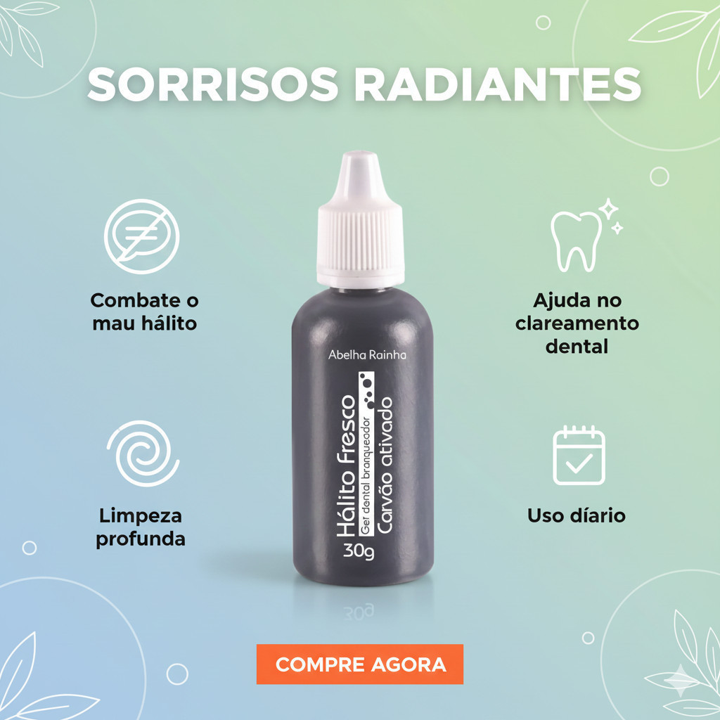 Gel Dental Clareador Carvão Ativado Hálito Fresc
