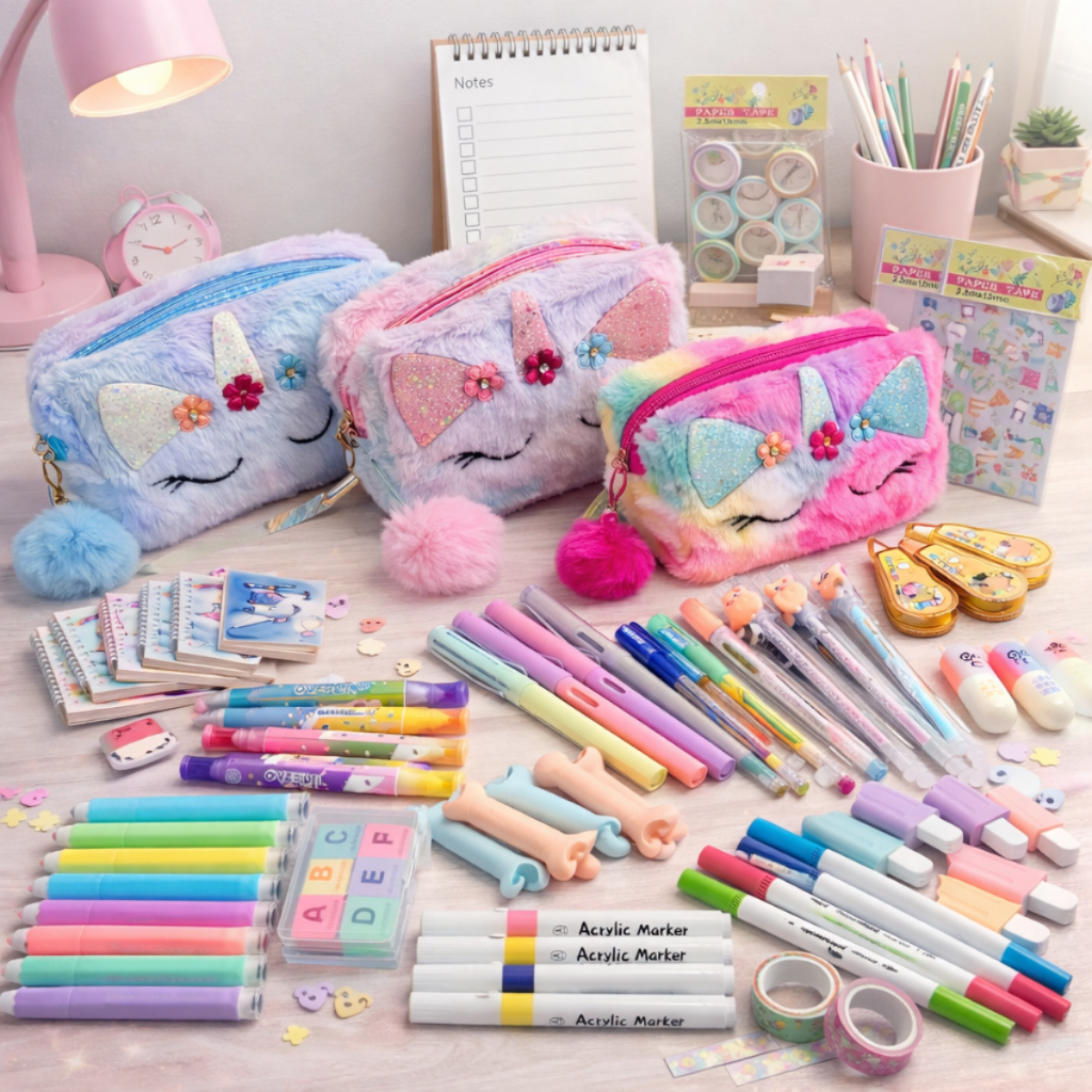 Kit Papelaria Kawaii Surpresa 15 Itens Fofos Prese