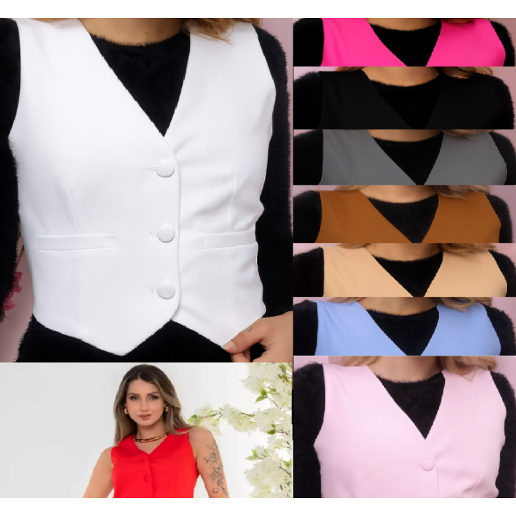 Colete Coletinho Alfaiataria Feminino Casual Com 0