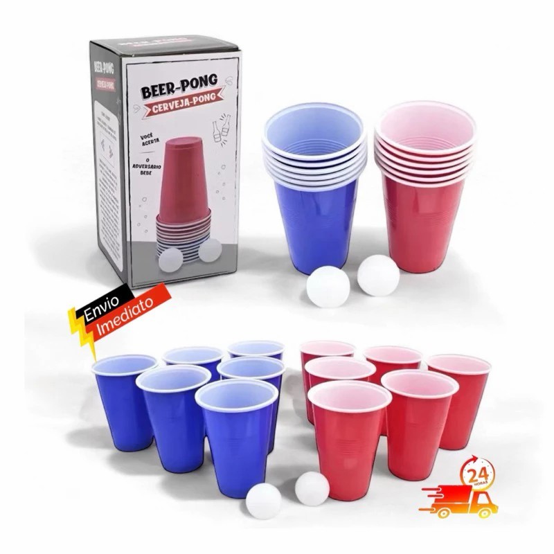 Jogo Beer Pong Cerveja Pong 12 Copos 400 Ml 2 Bola