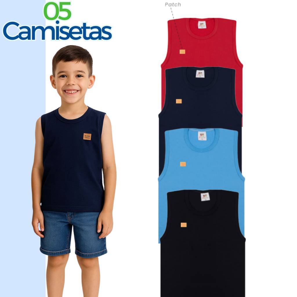 Kit 5 Camisetas Regatas Infantil e Juvenil Menino 