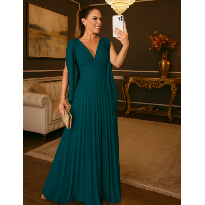 Vestido Longo Plisado Decote V Vestido Pra Madrina