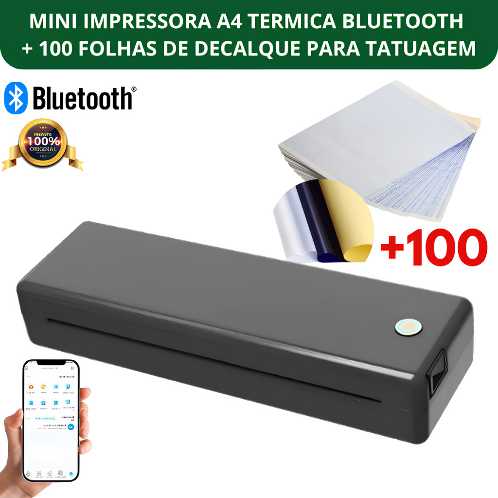 Mini Impressora portartil A4 + 100 folhas de decal