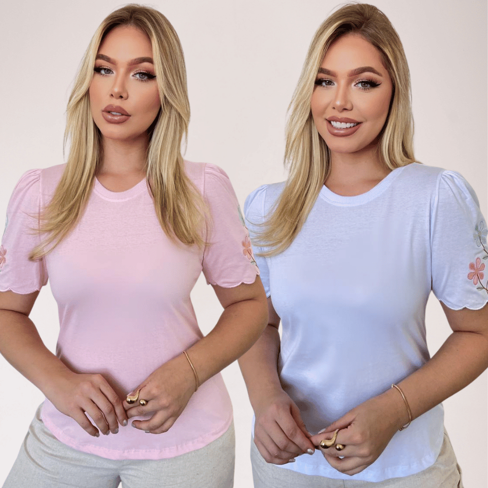 Blusa Tshirt Feminina De Luxo Com Bordado Tecido P