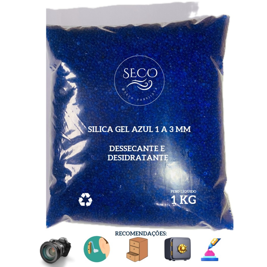Silica Gel Azul – 1 KG(1-3 mm) Desumidifican