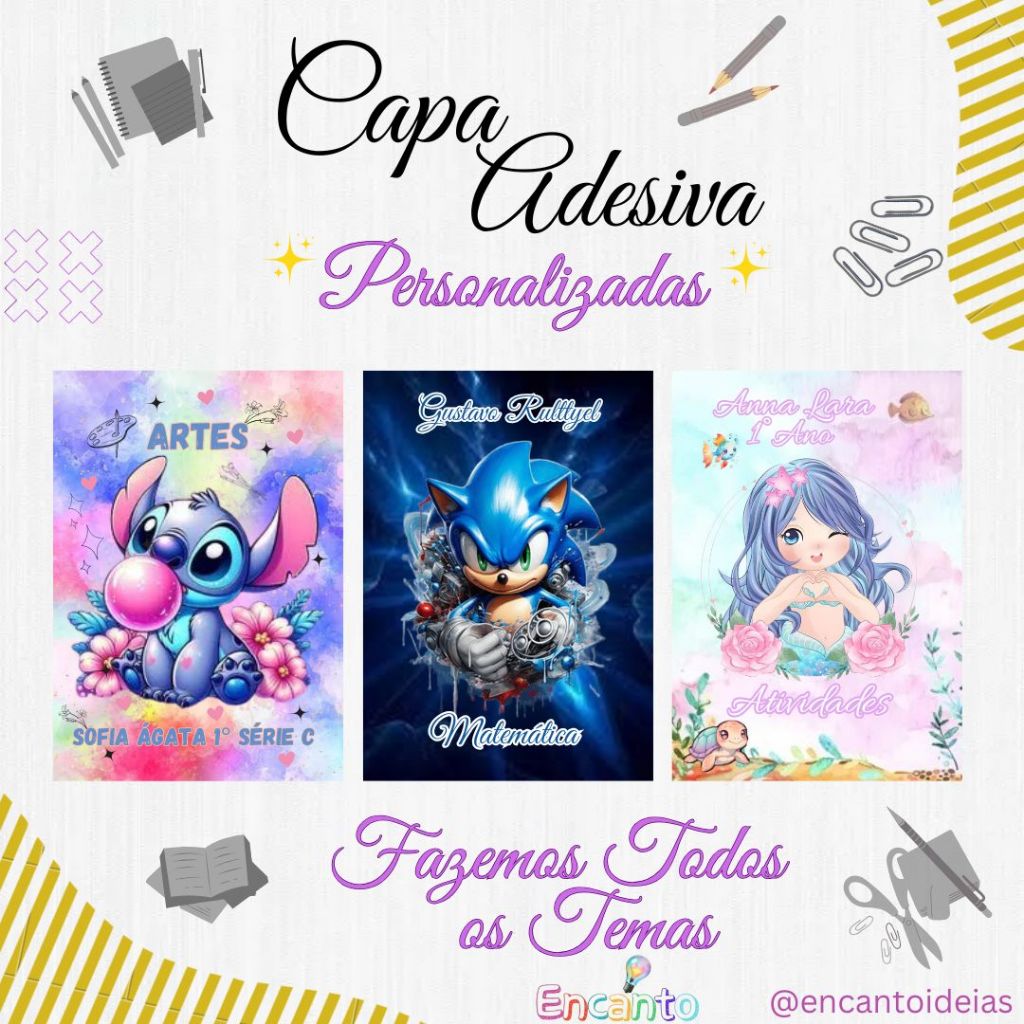 Capa para Caderno Personalizada Adesiva Resistente