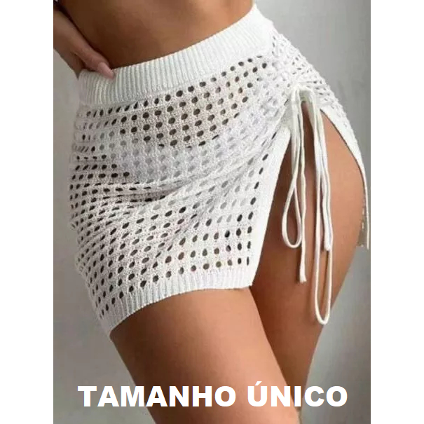 Saída de Praia Saia Crochê Tricot Feminina com C