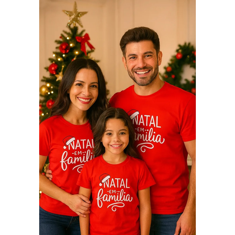 Camiseta Algodão Natal Em Família Adulto E Infan