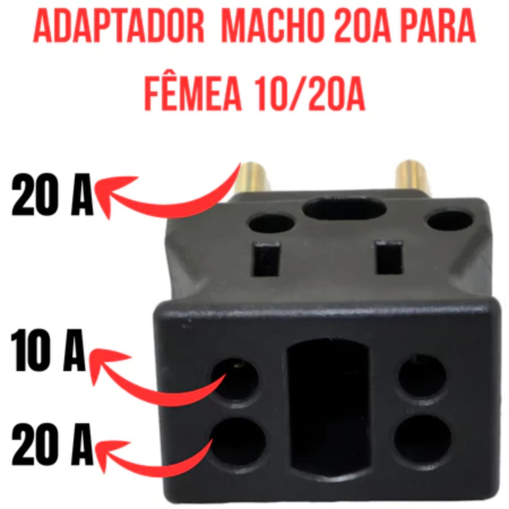 Adaptador Pino Macho 20A Grosso Para 10A Resistent