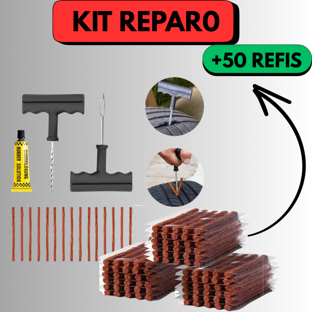 Kit Reparo Pneu Sem Câmara Tubeless Macarrão com