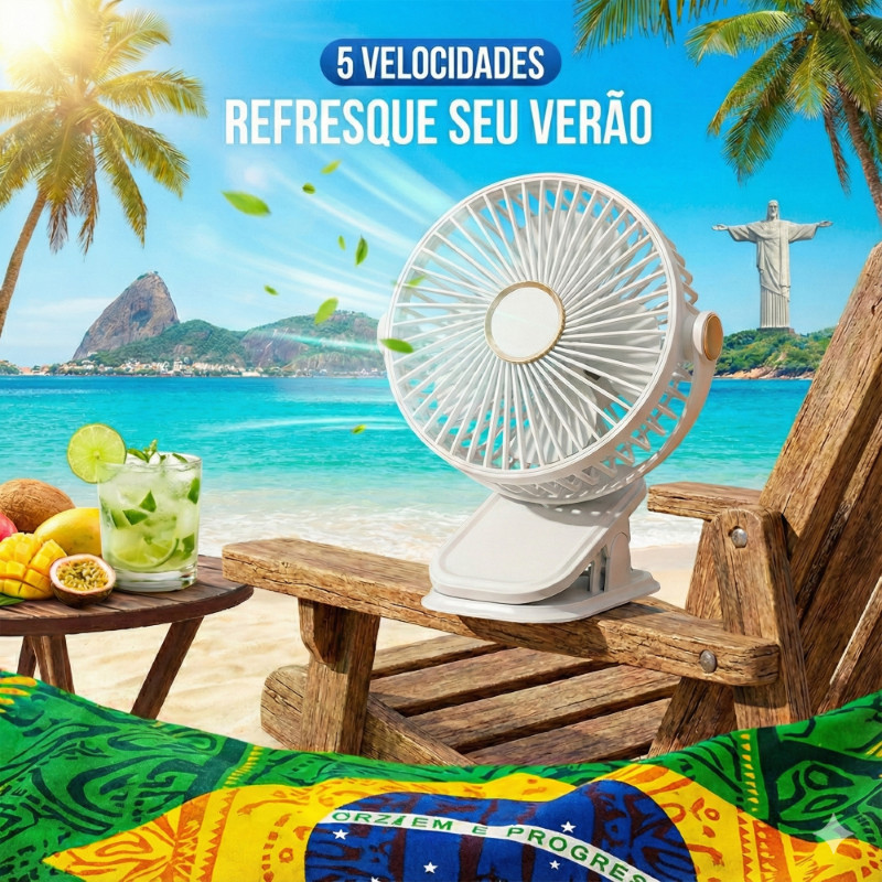 Ventilador de Mesa Portátil 5 Velocidades com Lum