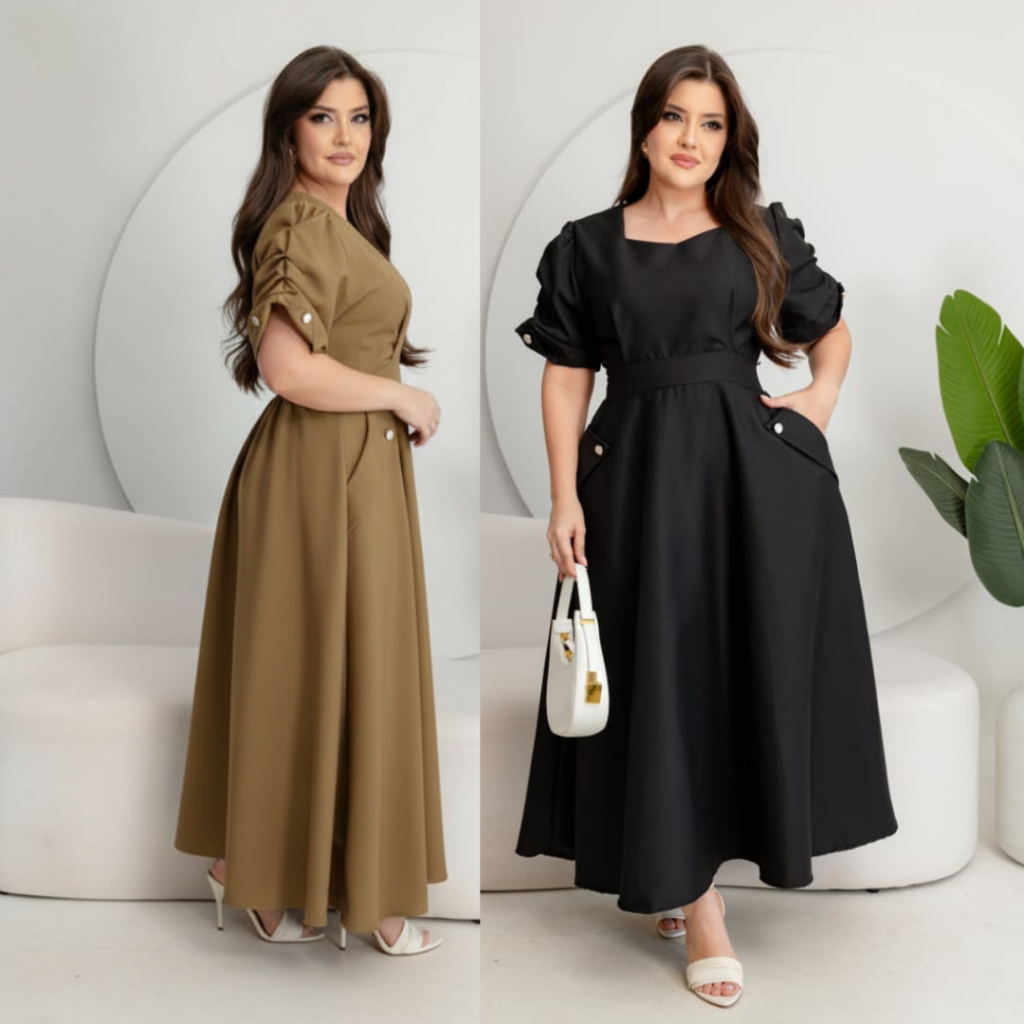 Vestido Feminino com Manga Princesa – Decote