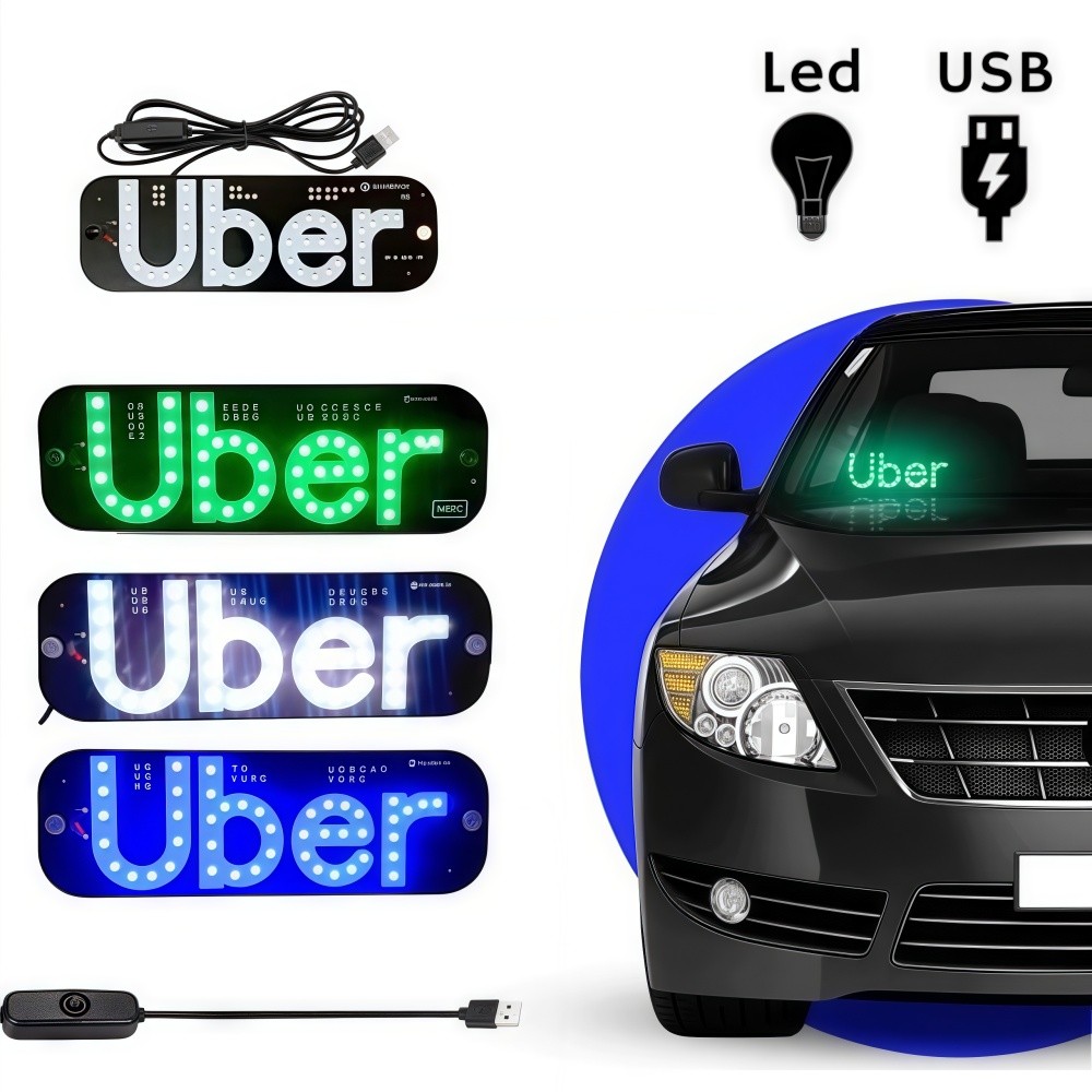 Placa Uber Letreiro para Carro Iluminação 3 Core