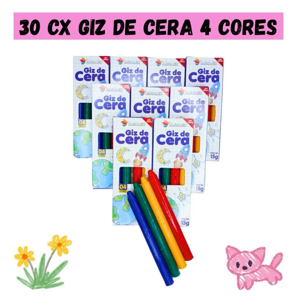Kit 30 Cx Giz de Cera 4 Cores Kit Festa Lembrancin