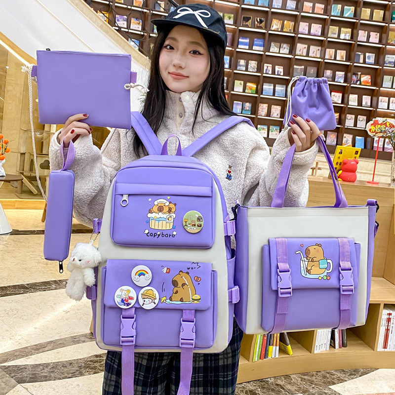 4 Peças Conjunto de Mochila de Estudante Unissex 