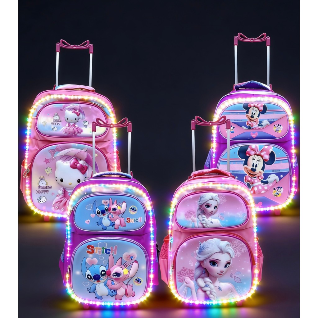Mochila com Luz LED piscante com  rodinha Escolar 
