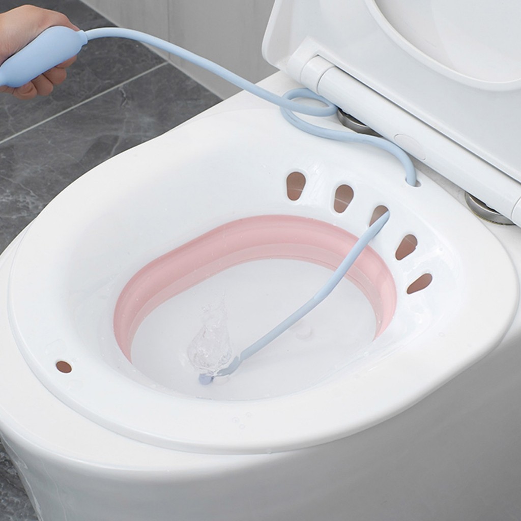 Bacia dobrável para banho de assento com borrifad