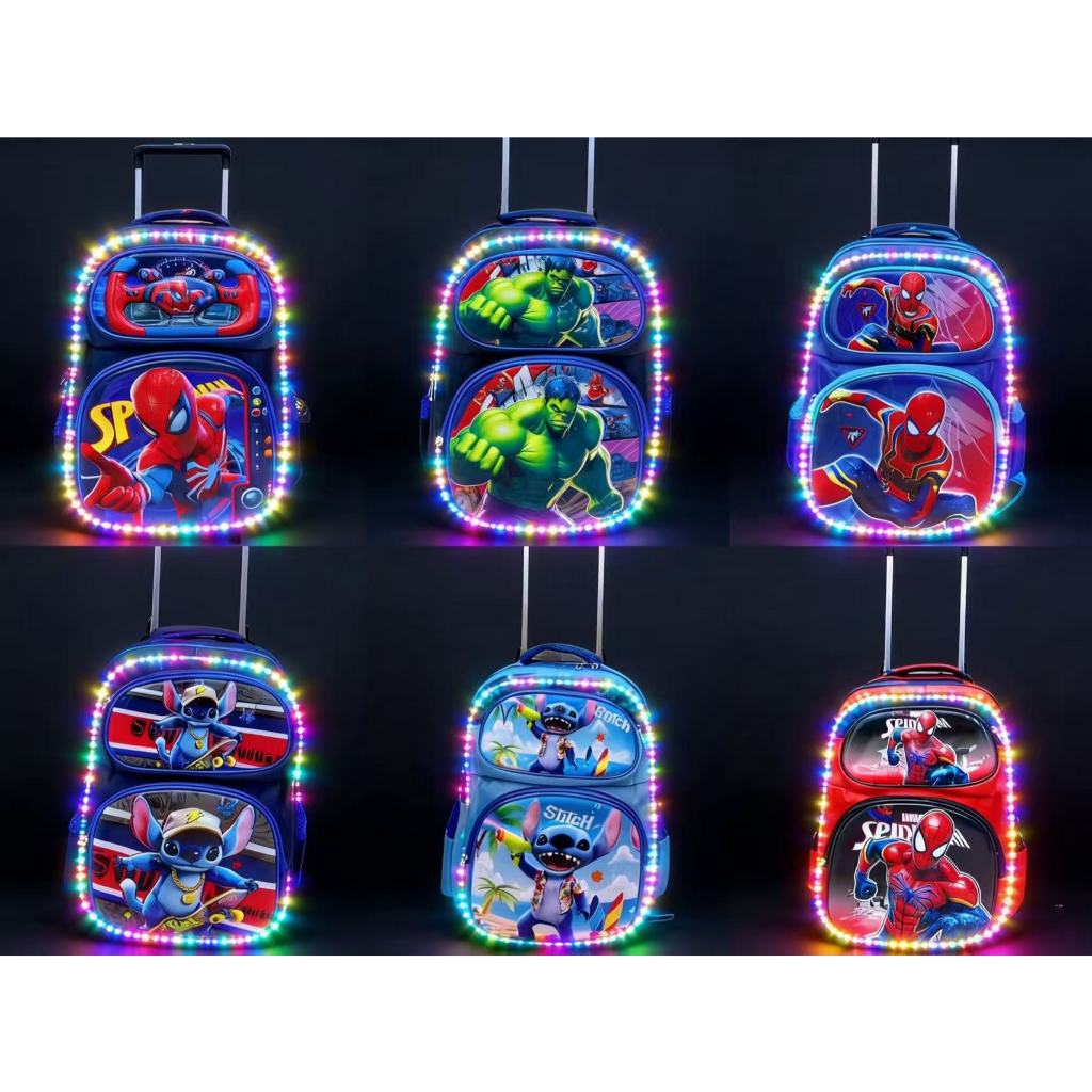 Mochila com Luz LED piscante com  rodinha Escolar 
