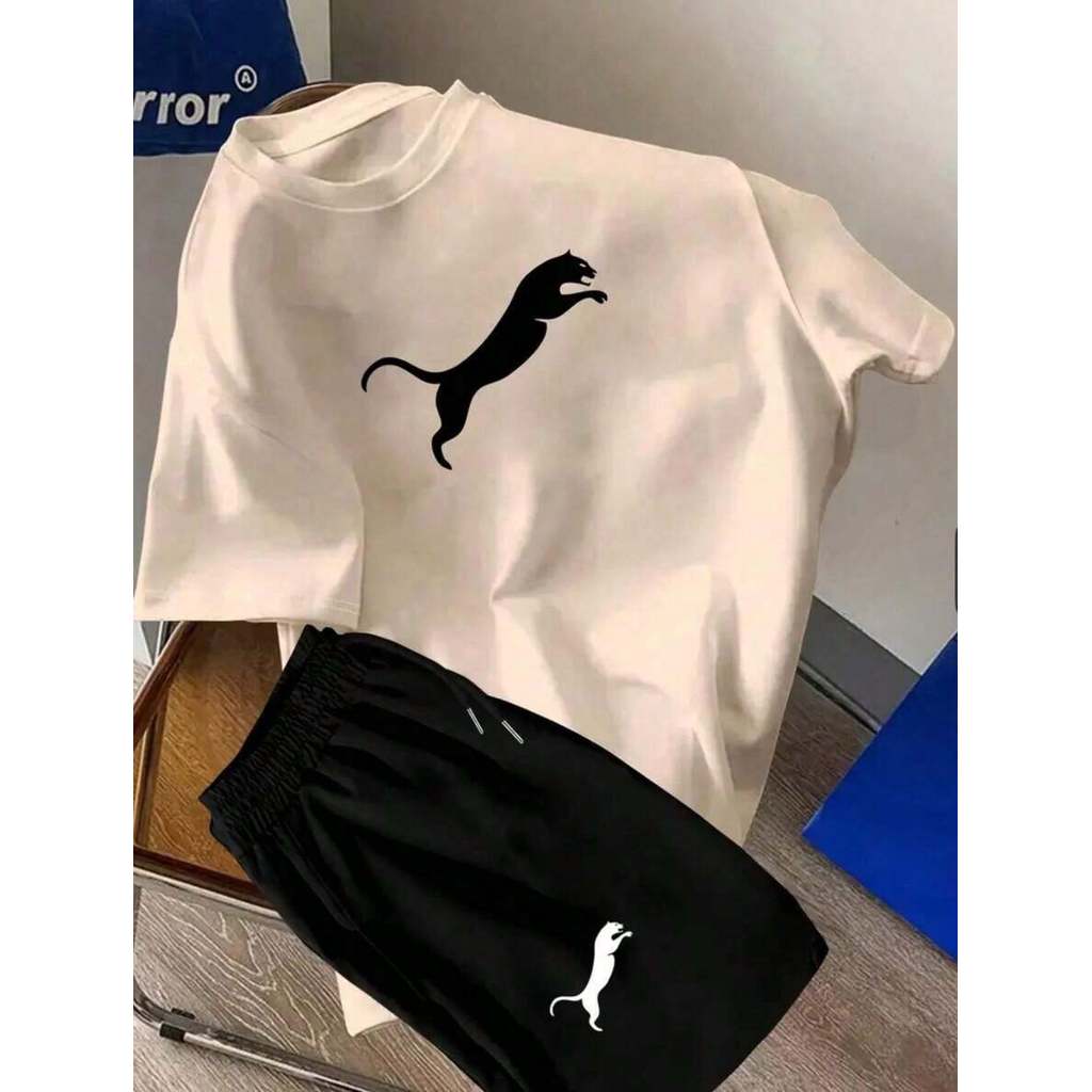 Kit 2 Peças Camiseta Masculina e Short Casual de 