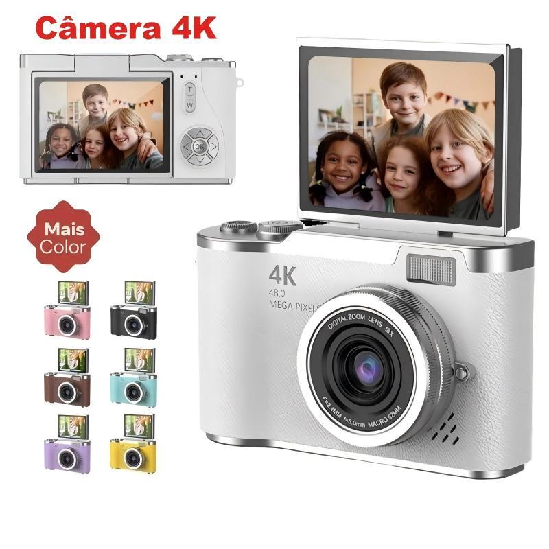 Câmera Digital CCD 4K 48MP com Tela Flip 8X Zoom 