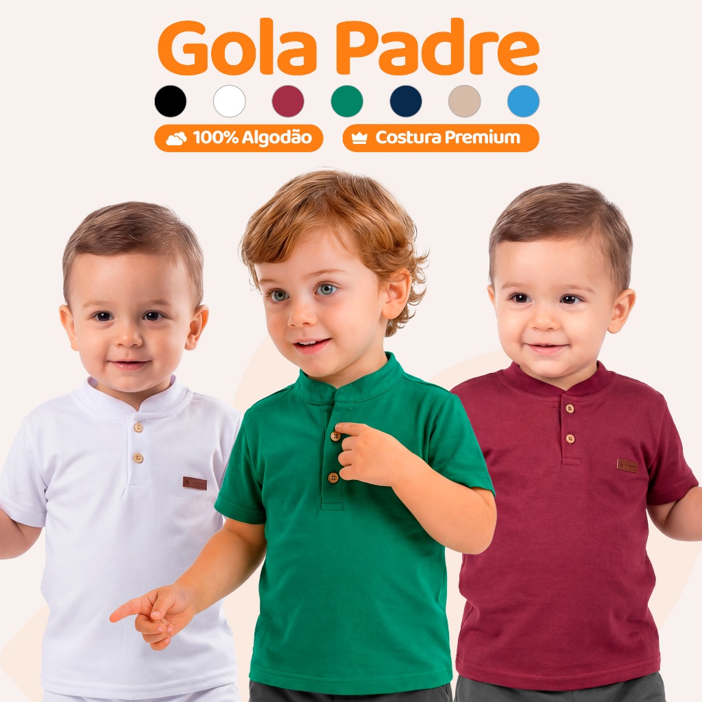 Camiseta Social Bebê Menino Estilo Gola Padre Hen