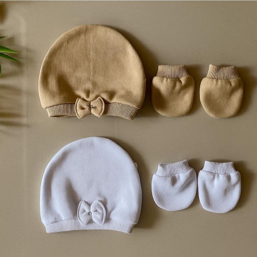 Kit 2 Toucas e 2 Luvas Bebê Menina RN Recém-Nasc