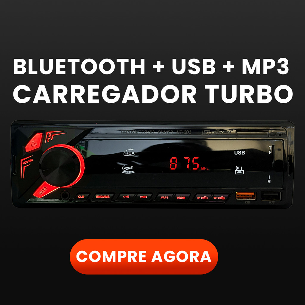 Rádio Automotivo Orkan 1 Din MP3 Bluetooth 2xUSB 