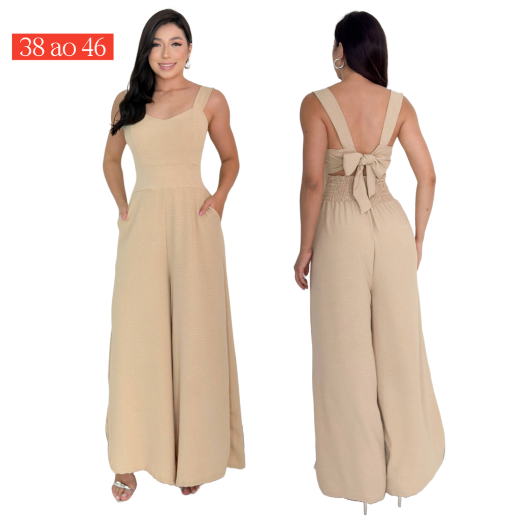 Macacão Elegante Feminino Festa Crepe Duna Com Bo