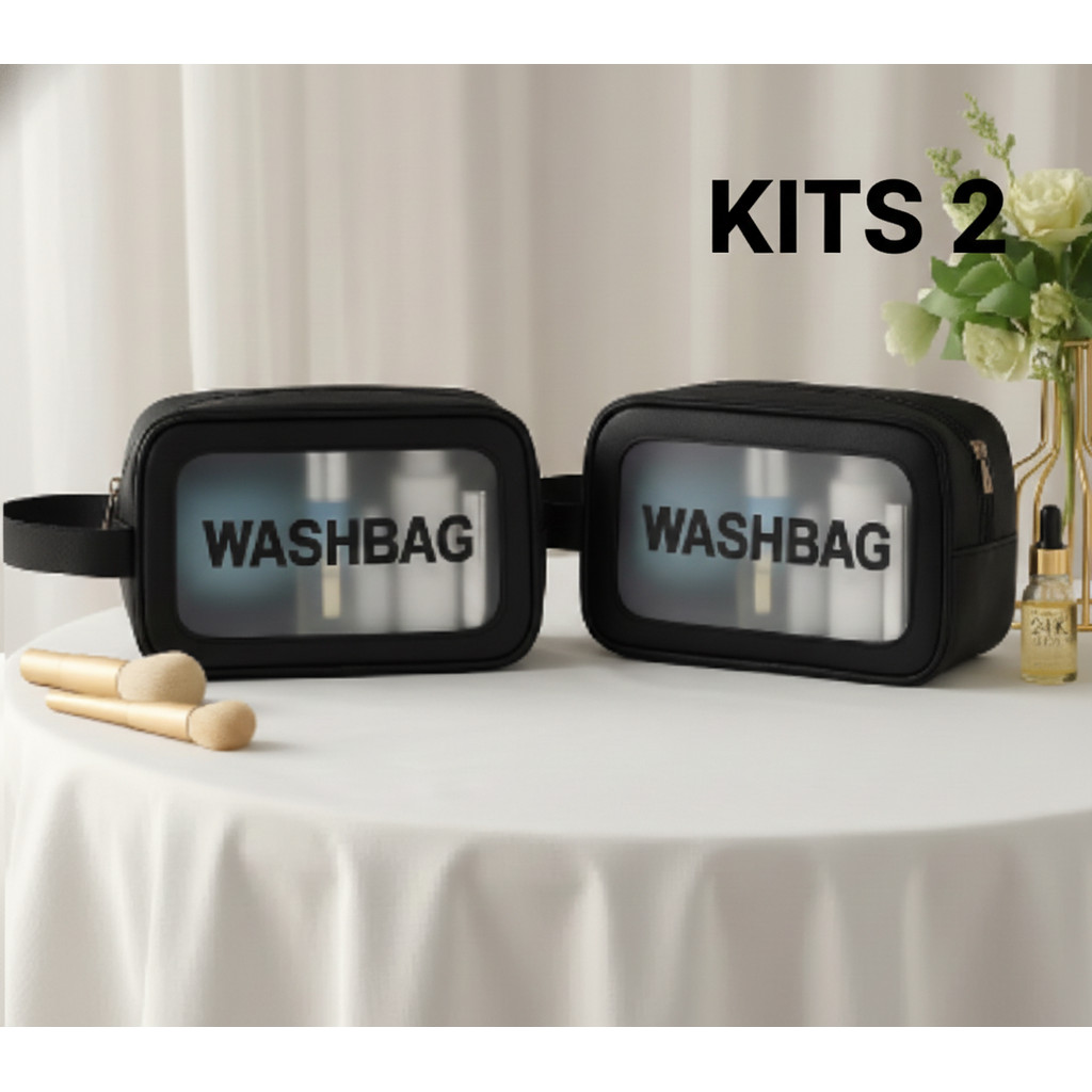 Kits 2 Washbag Necessaire Transparente PVC Imperme