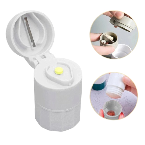 Porta Comprimido com Cortador e Amassador Armazena