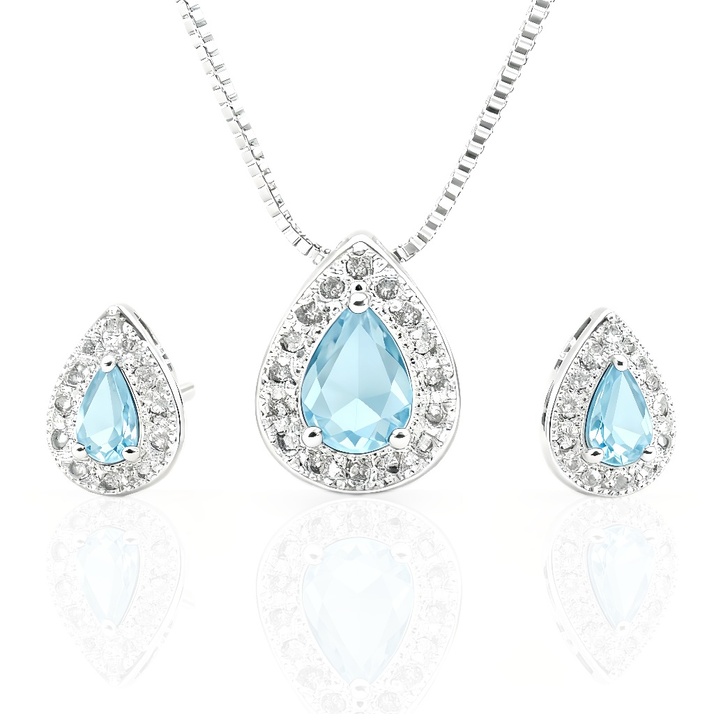 Conjunto Colar e Brinco Prata 925 com Zircônias &