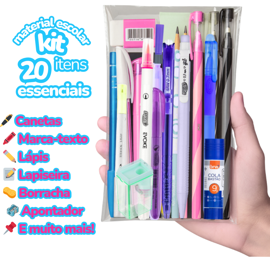 Kit Material Escolar 20 Itens – Canetas Marc