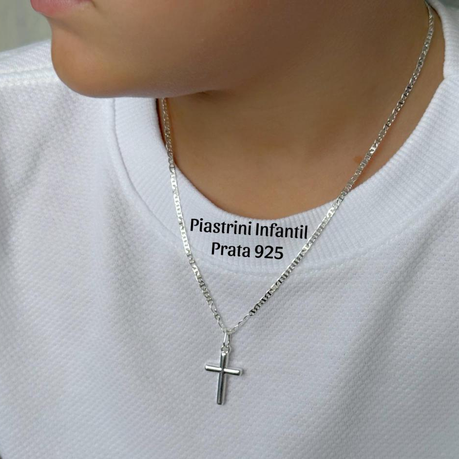 Corrente Piastrine Prata 925 Infantil + Pingente C