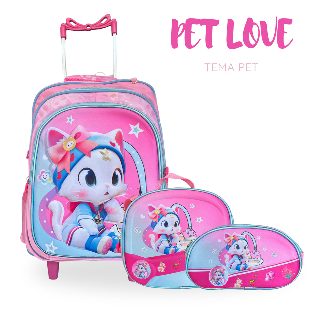 Kit Escolar Love Pets  Mochila de rodinhas com lan
