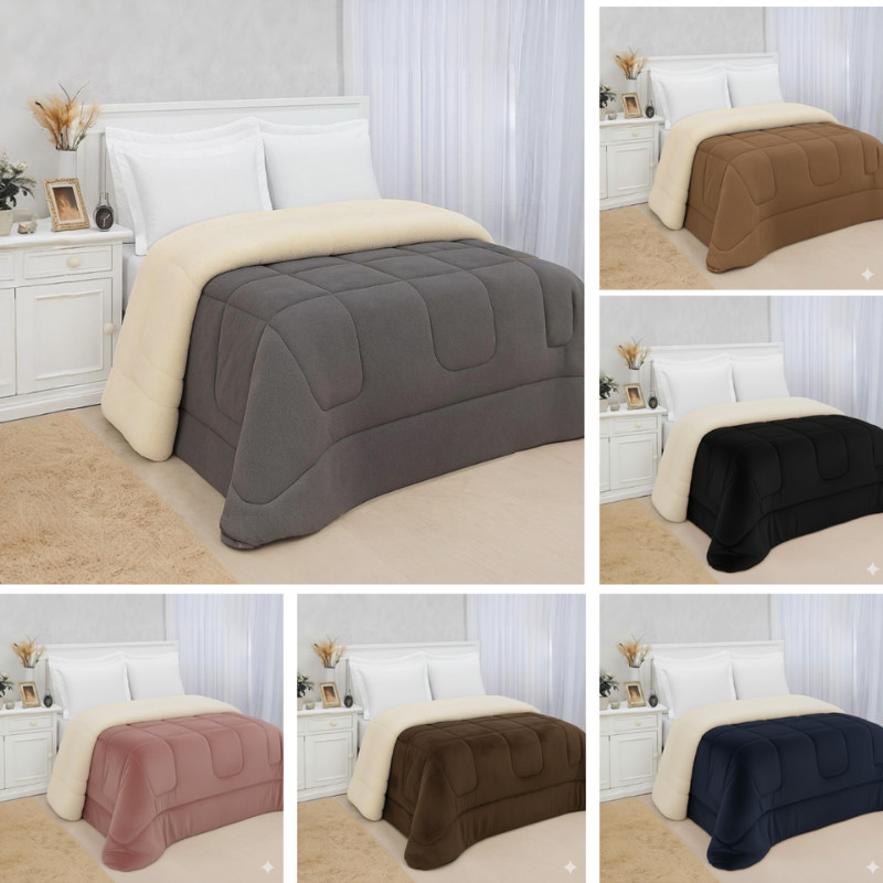 Coberdrom Casal Queen Sherpa Edredrom Pele de Carn