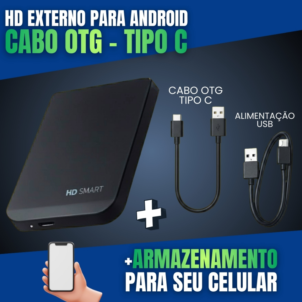 HD Externo Para Celular 1TB + Cabo OTG Tipo-C Andr