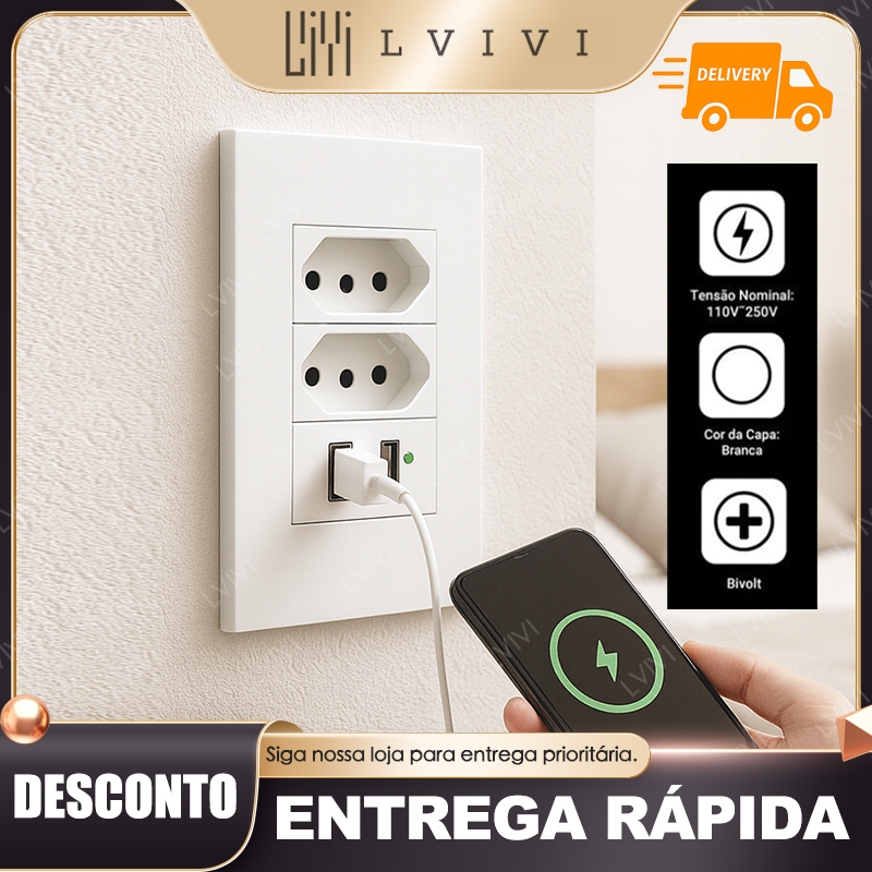 Kit 4 Tomada USB Universal Tomada De Parede Bivolt