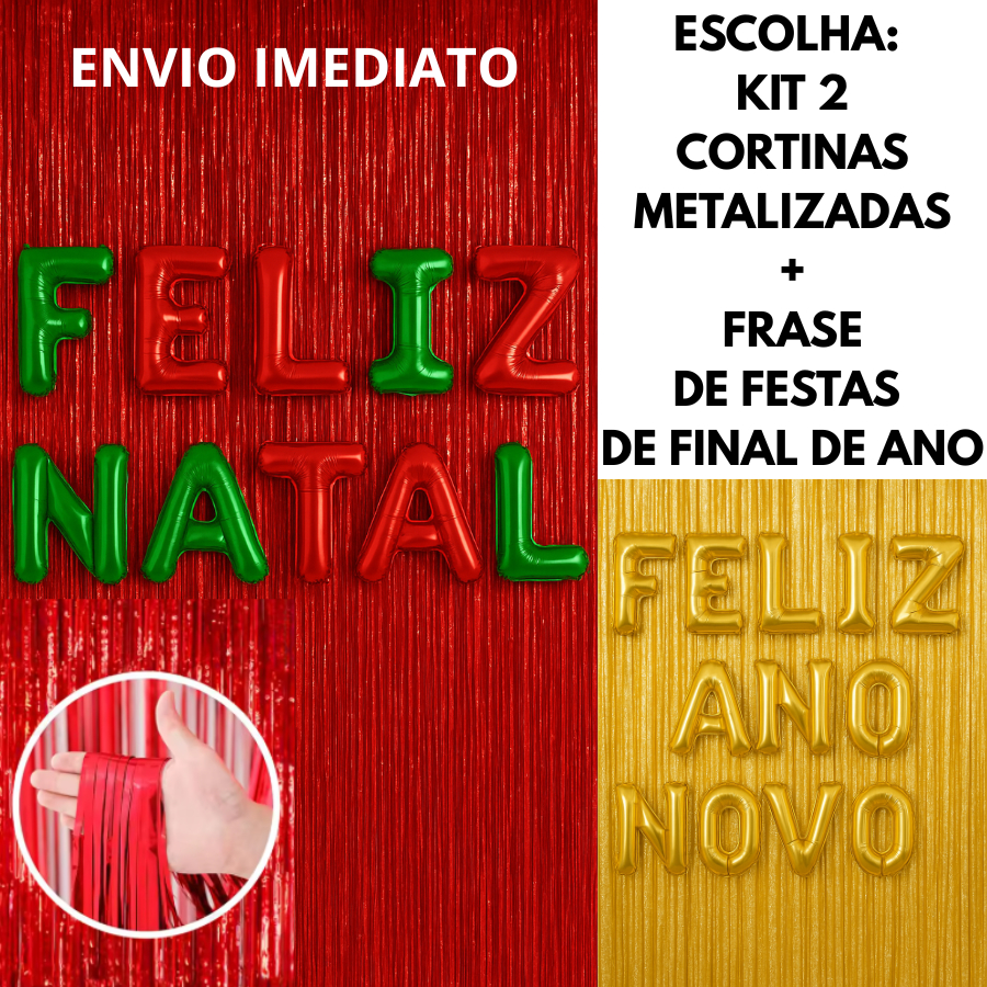 Cortina Metalizada Vermelha balão feliz natal pai
