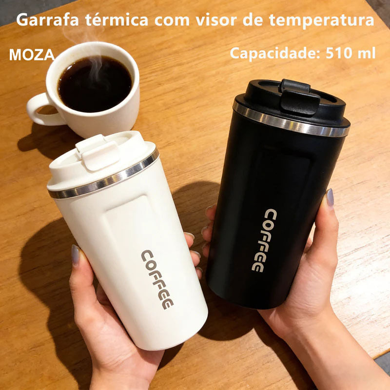 Copo térmico inox com display de temperatura, cap