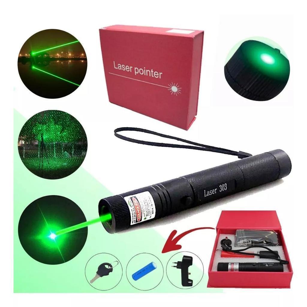 Caneta Laser Pointer Verde Recarregável 303 com B