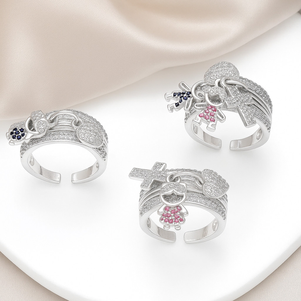 Anel de filhos cravejado em zircônias Luxo ajust�